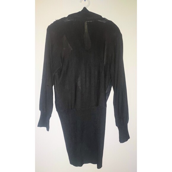 Vintage 1980's Black/White Patchwork Leather Hi-Low Dress W/Shoulder Pads - Picture 7 of 7